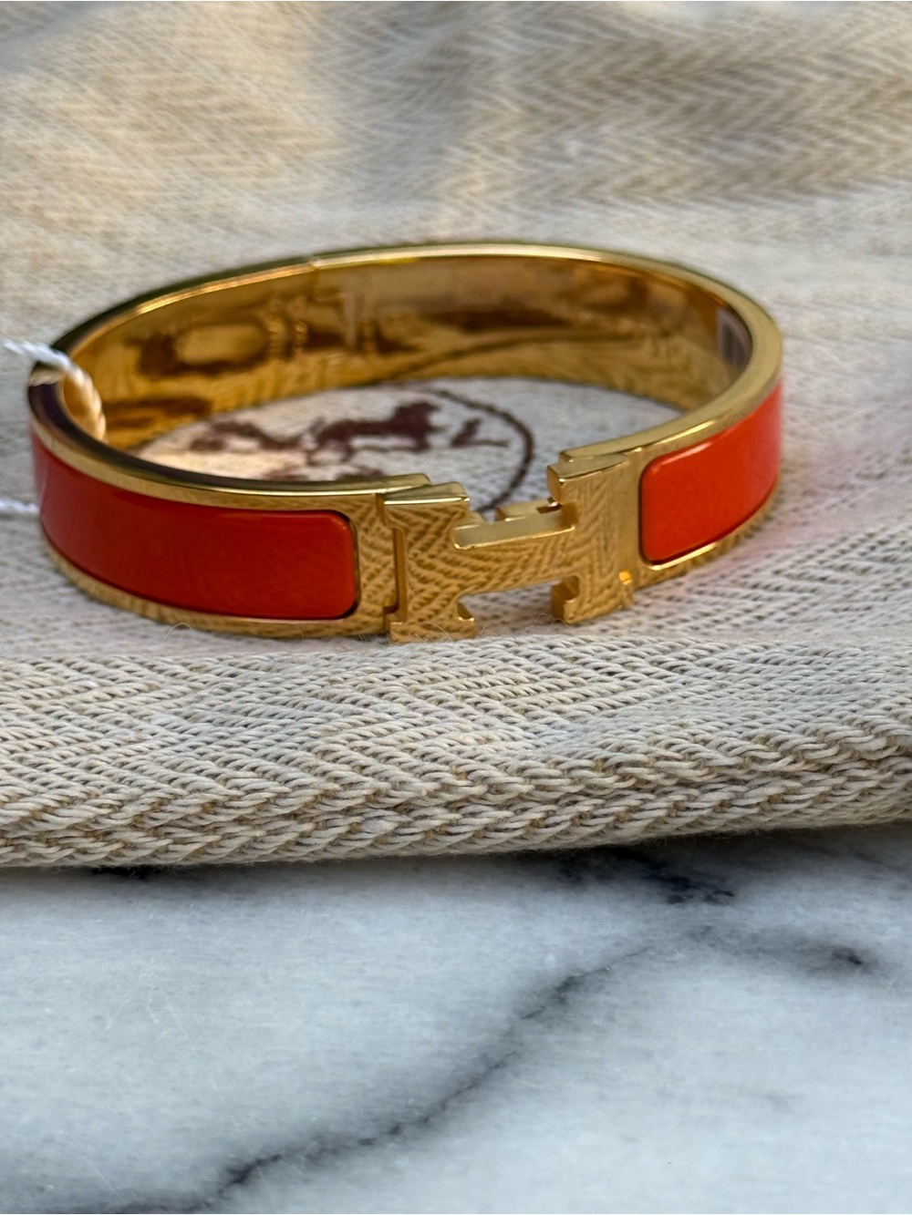 New With Tags Hermès Clic H Bracelet PM Orange & Gold